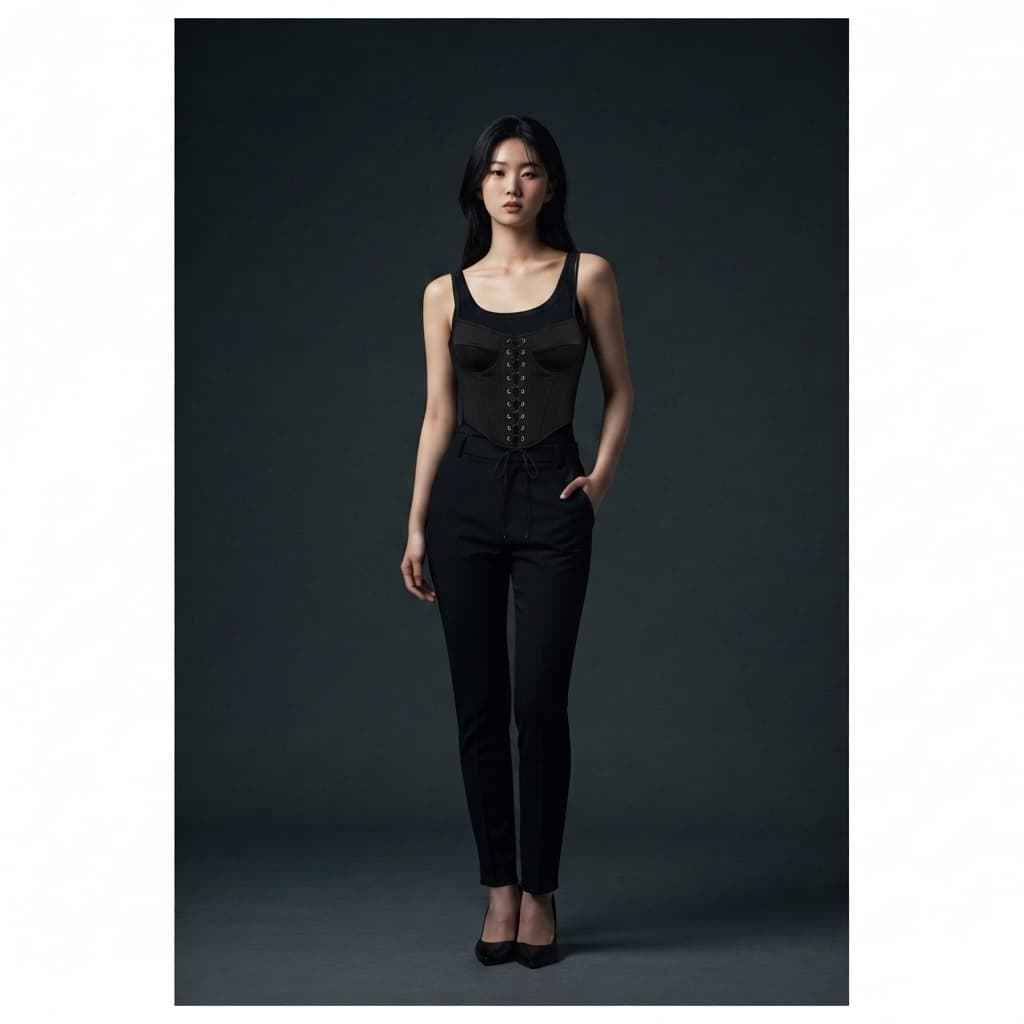 After — BLACKPINK concert outfit Chanel Celine YSL Dior fashion virtual try-on result on real body, AI generated