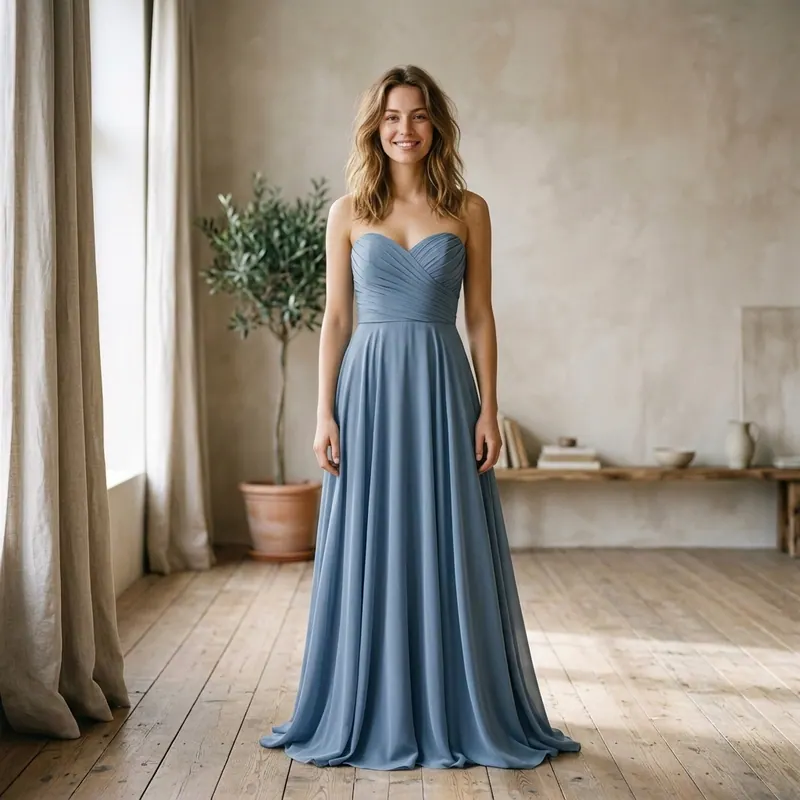 After — bridesmaid dresses try the dress on your real body before the bridal party group virtual try-on result on real body, AI generated