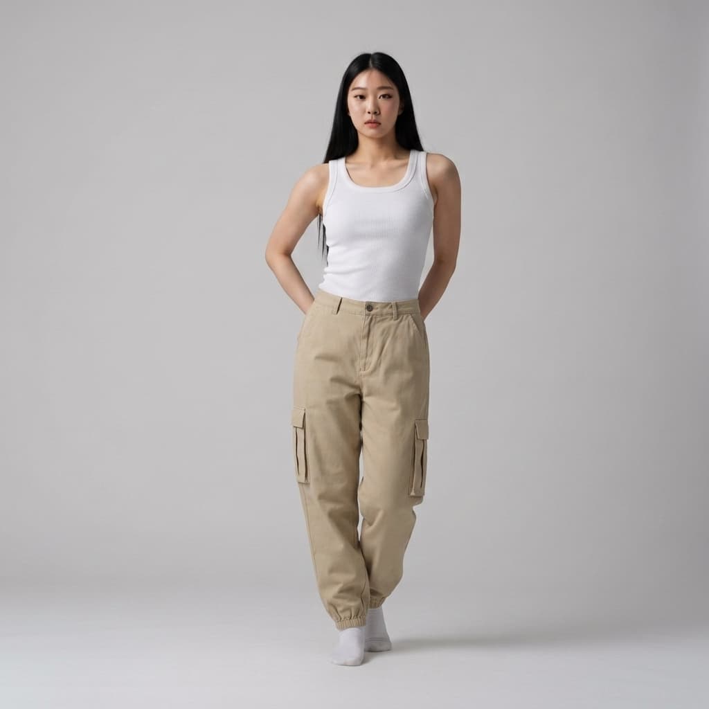 After — Chaeryeong outfit ITZY dance practice fashion virtual try-on result on real body, AI generated