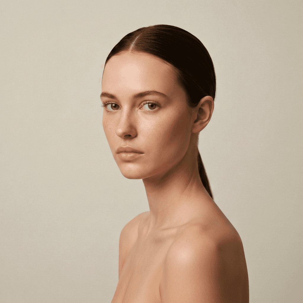 Nachher — natürliches Make-up an realem Körper mit KI anprobiert, virtuelles Anprobierergebnis