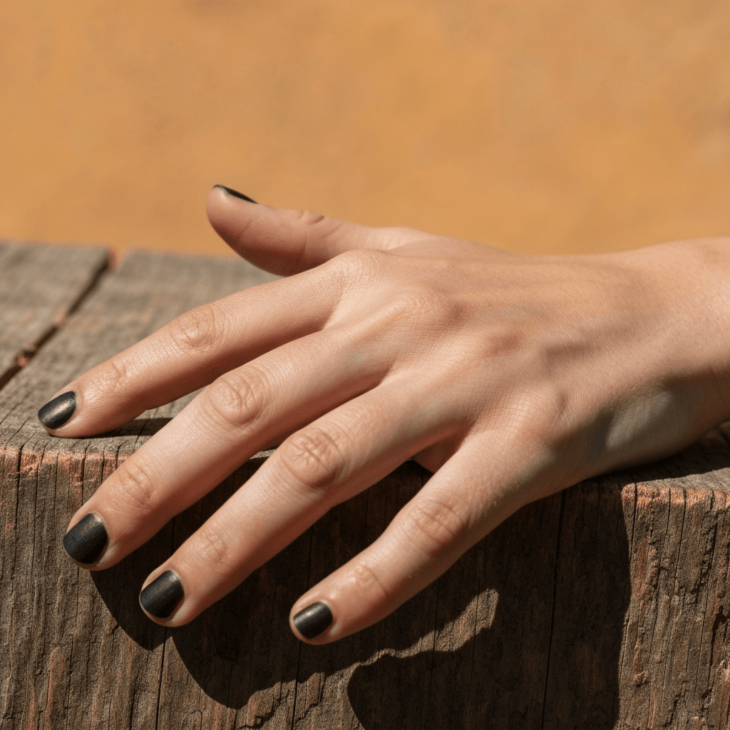 Before — original photo, ready to try on Rosalía nails uñas chrome silver stiletto Motomami manicure virtually with AI