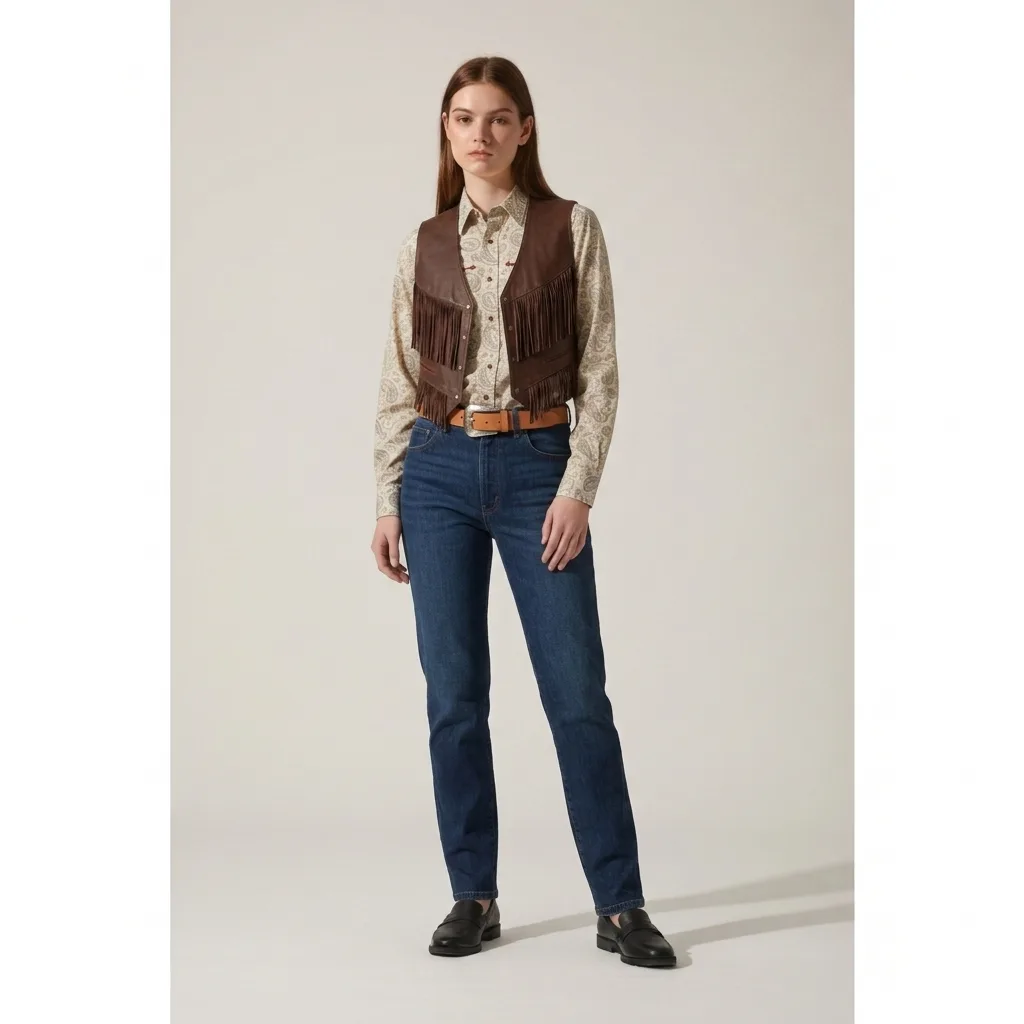 After — cowboy boots, fringe leather, rodeo shirts upload your photo + the western piece virtual try-on result on real body, AI generated