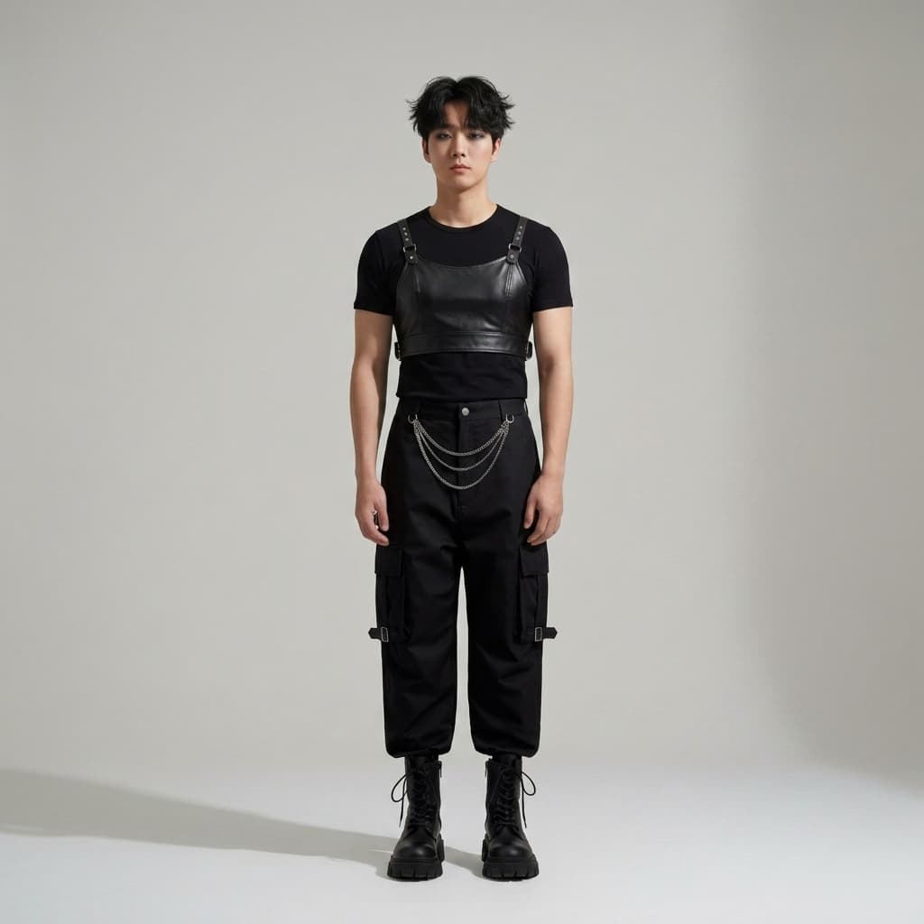 After — mingi outfit ideas ateez concert style inspired by their looks virtual try-on result on real body, AI generated