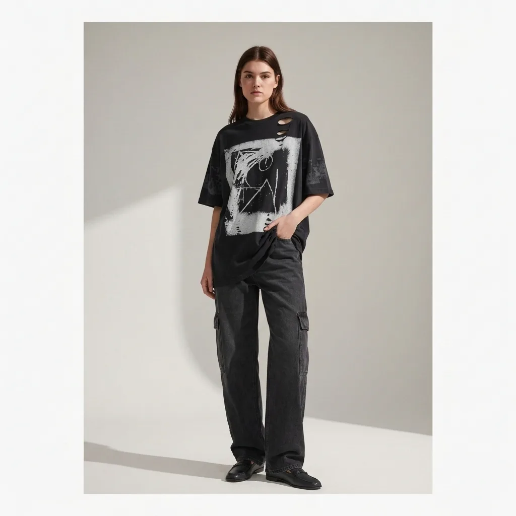After — opium, acubi, darkwear, grunge upload the asymmetric / dark / layered piece you  virtual try-on result on real body, AI generated