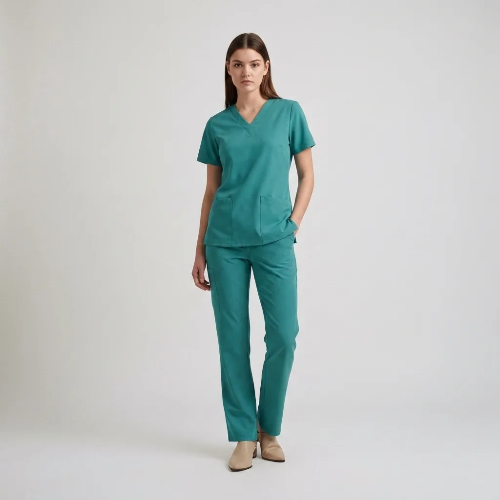 After — scrubs + work uniforms upload your photo + the uniform image you brought see it  virtual try-on result on real body, AI generated