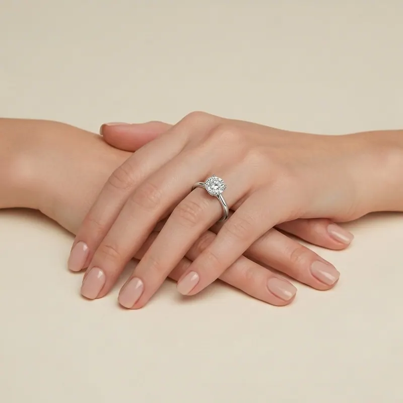After — virtual engagement ring try on virtual try-on result on real body, AI generated