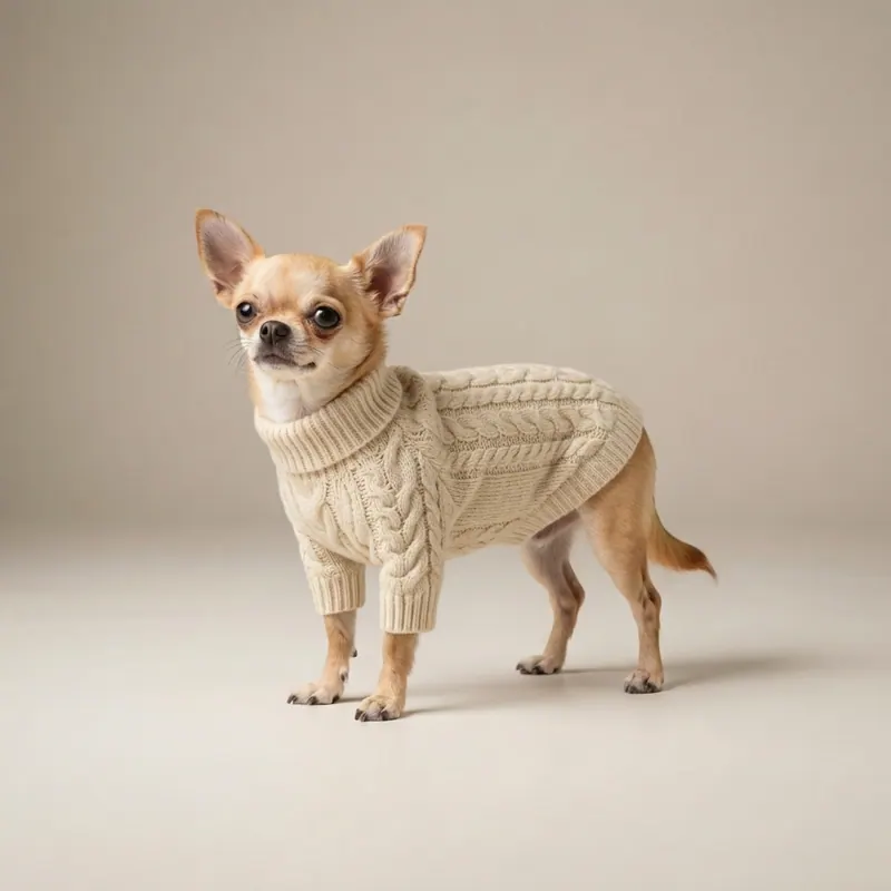 After — hand knit sweater for cavalier king charles virtual try-on result on real body, AI generated After — hand knit sweater for cavalier king charles virtual try-on result on real body, AI generated
