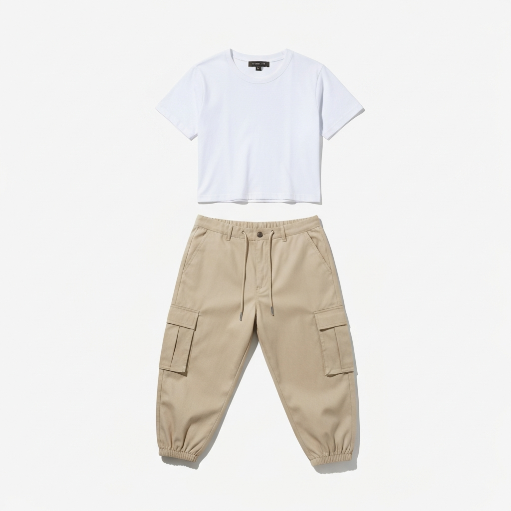 Bad Bunny Super Bowl white tee and baggy cargo reference — AI try-on