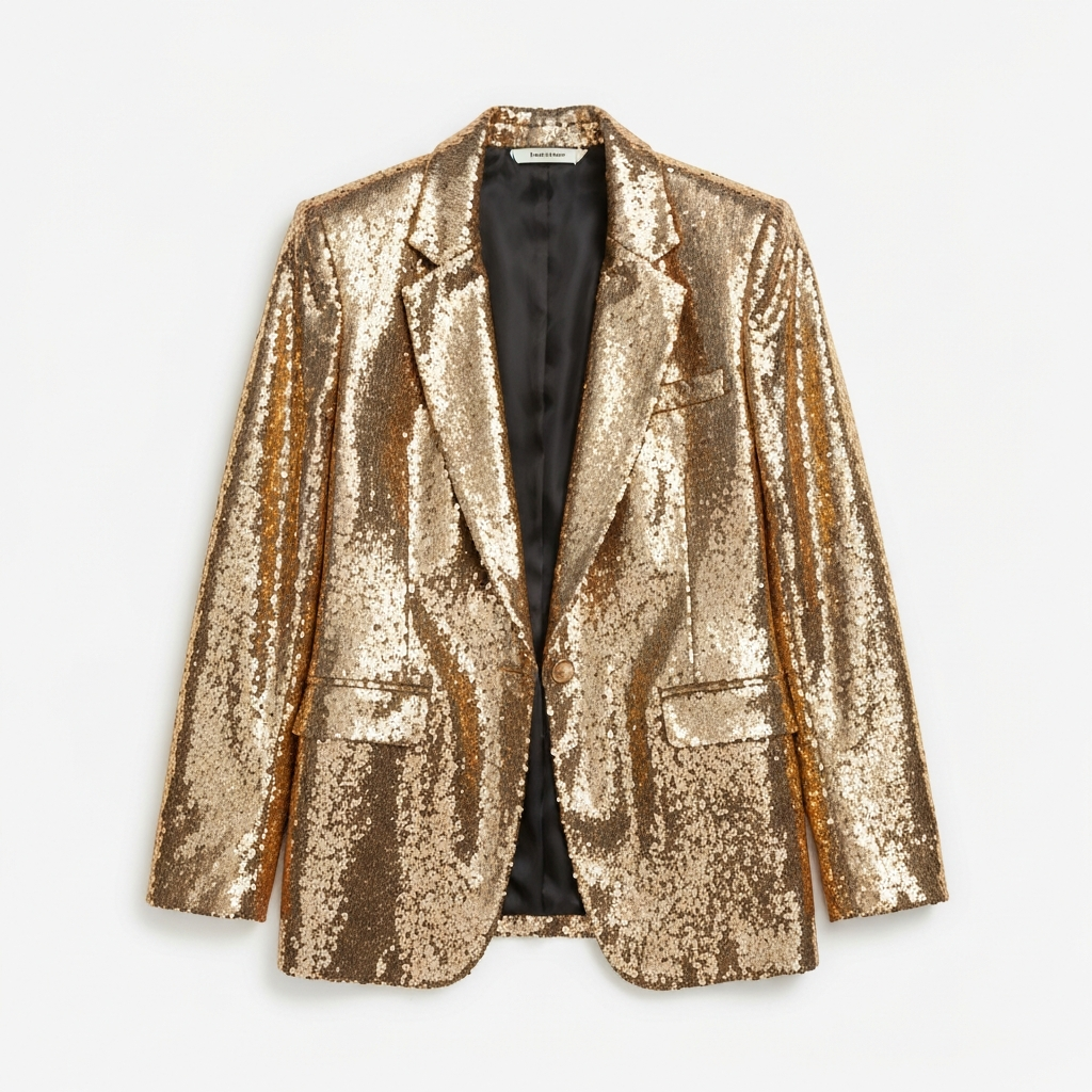 Bruno Mars 24K Magic gold sequin blazer reference — AI try-on