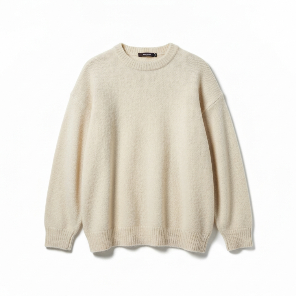 Drake casual-luxury cream cashmere sweater reference — AI try-on