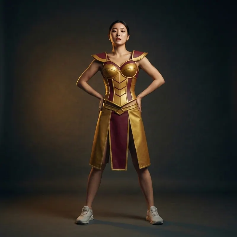 After — kpop demon hunters outfits try rumi, mira, zoey, jinu looks on your real body in virtual try-on result on real body, AI generated