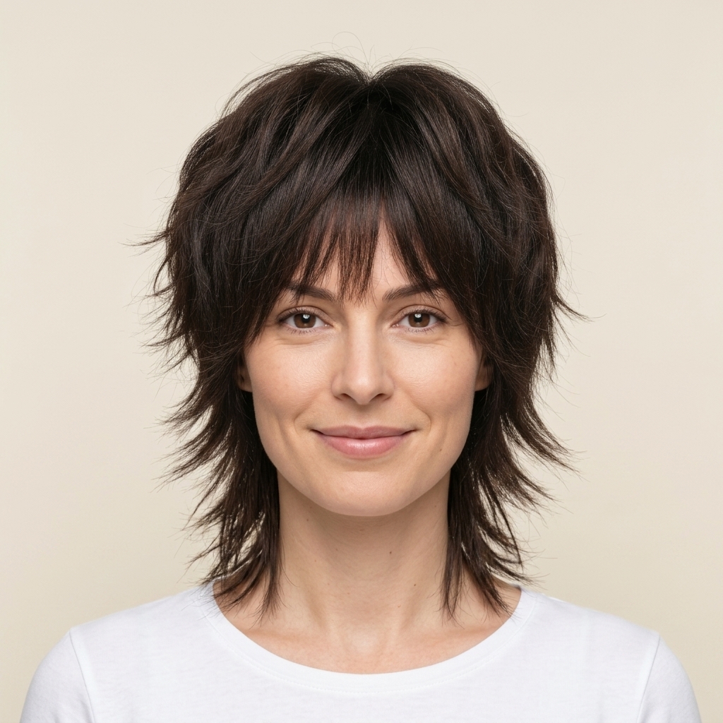 K-pop wolf cut hairstyle shaggy layers AI virtual try-on