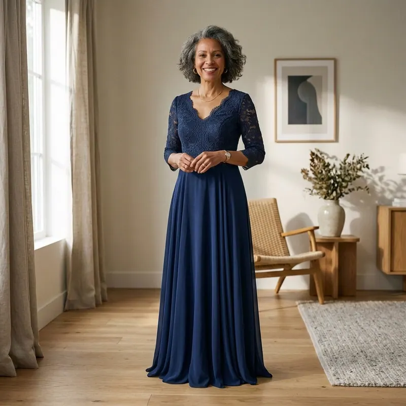 After — mother of the bride dresses try the dress on your real body before the wedding f virtual try-on result on real body, AI generated