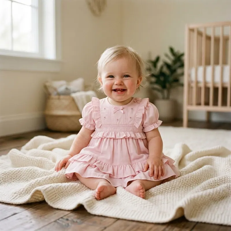 After — baby clothes newborn outfit christening virtual try-on result on real body, AI generated