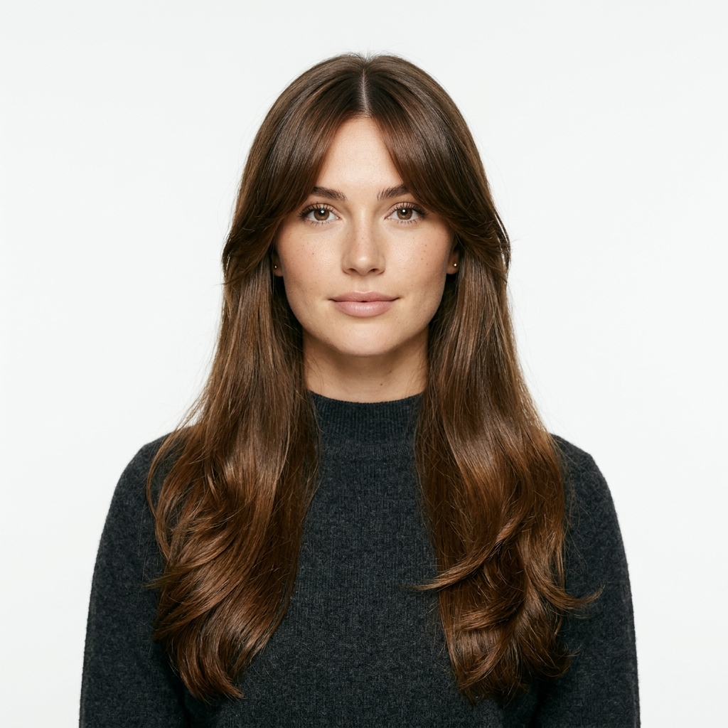 Long layers + curtain bangs — virtual try-on preset · Agalaz