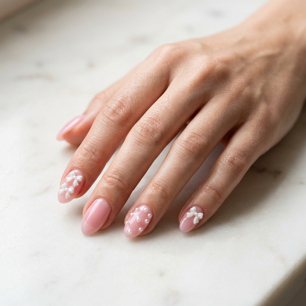 Pink bows + pearls — virtual try-on preset · Agalaz