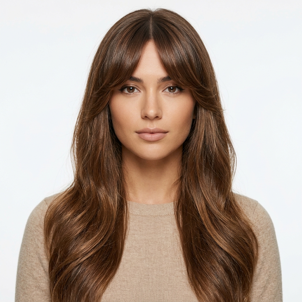 Long + curtain bangs — virtual try-on preset · Agalaz