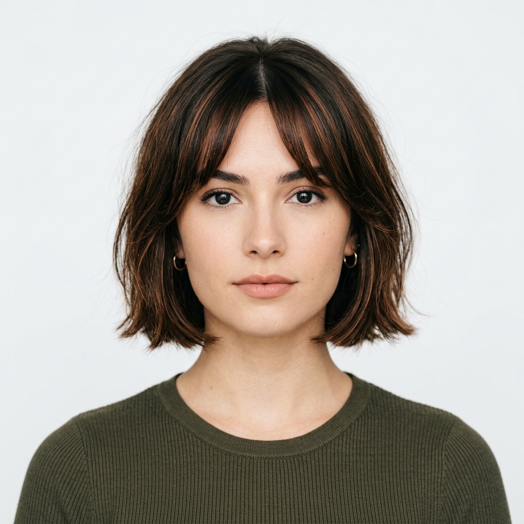 Short bob + curtain bangs — virtual try-on preset · Agalaz